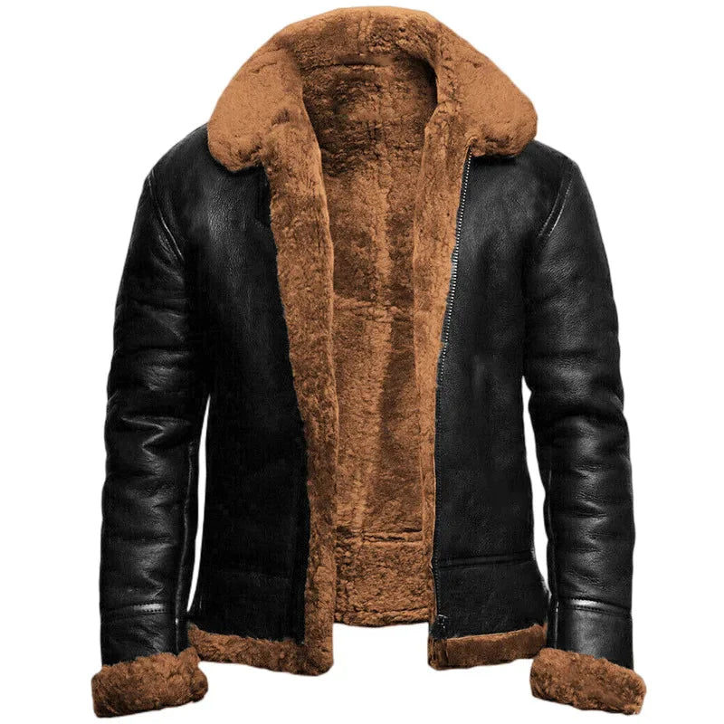 Herren Lederjacke Warm Gefüttert Zip
