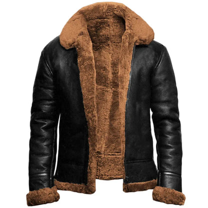 Herren Lederjacke Warm Gefüttert Zip
