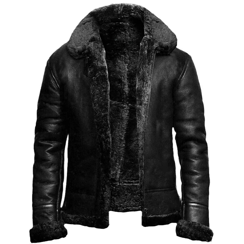 Herren Lederjacke Warm Gefüttert Zip - IdealeKleiden