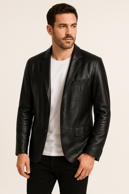 Lederjacke Herren - Schwarz Kunstleder Reversjacke - IdealeKleiden