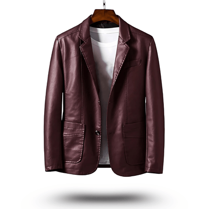 Lederjacke Herren - Schwarz Kunstleder Reversjacke