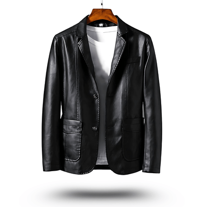 Lederjacke Herren - Schwarz Kunstleder Reversjacke