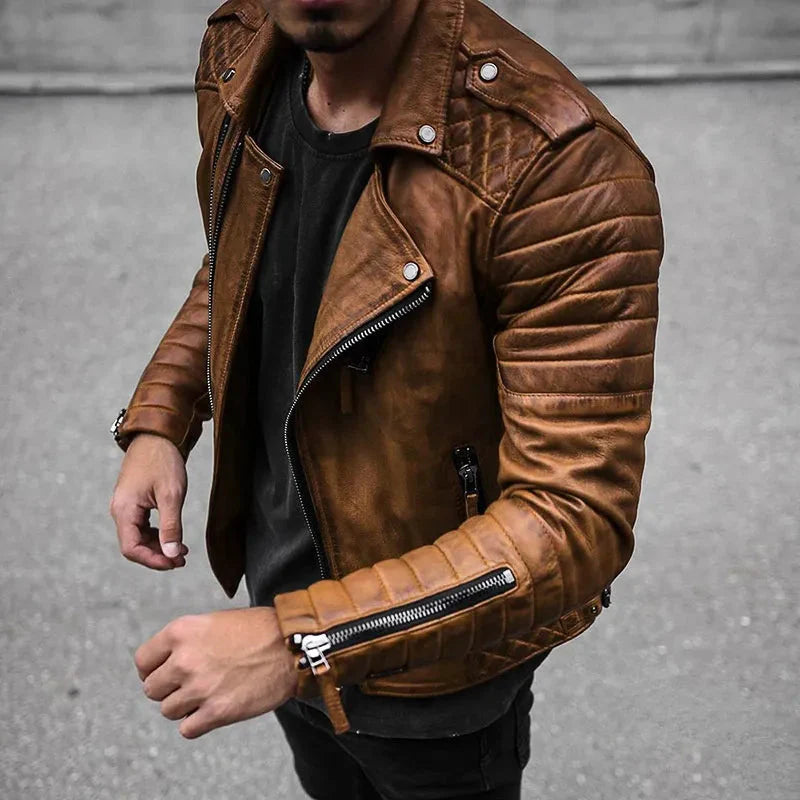 Lederjacke Herren Biker Stil Reißverschluss