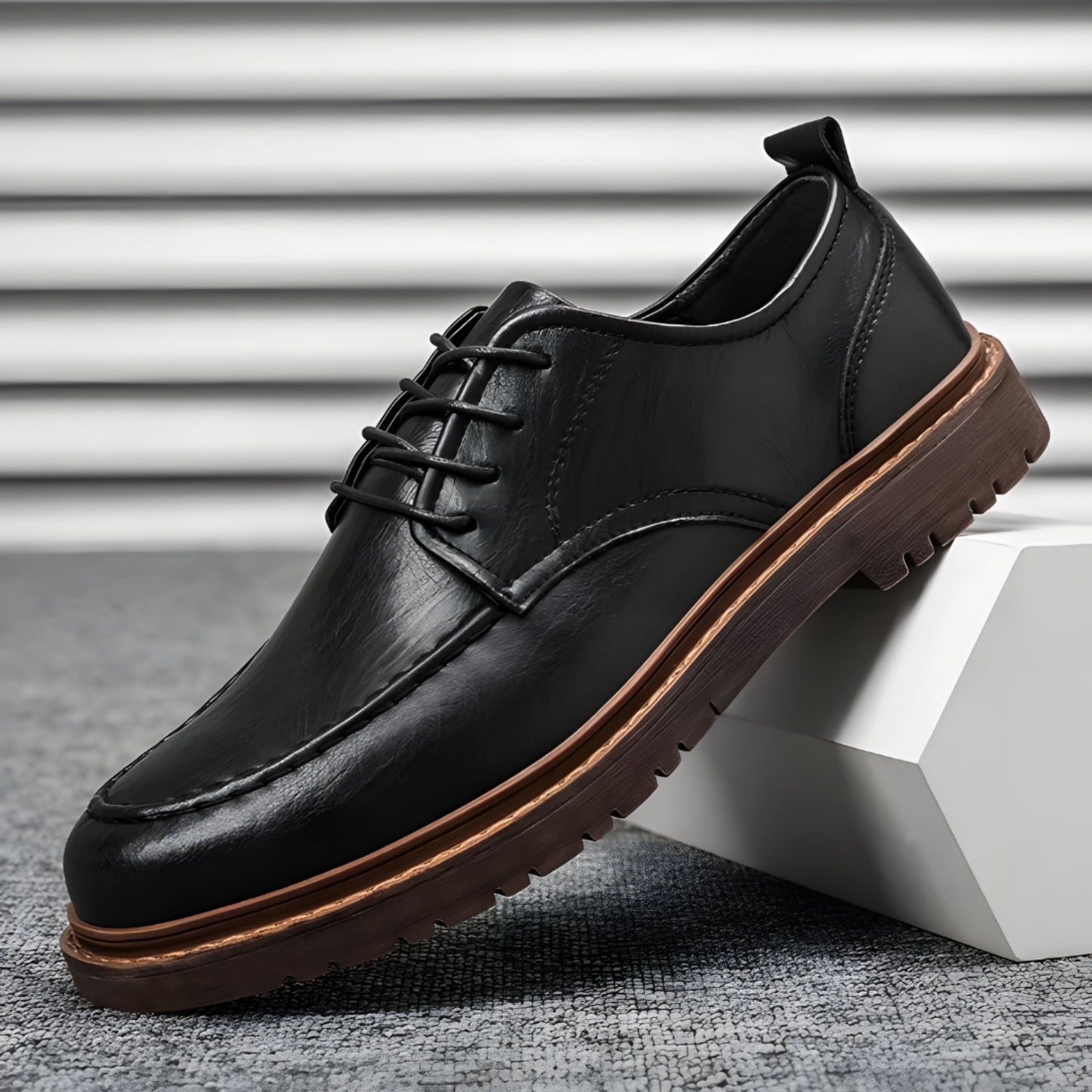 Herren Lederschuhe Braun Schwarz Chunky Style