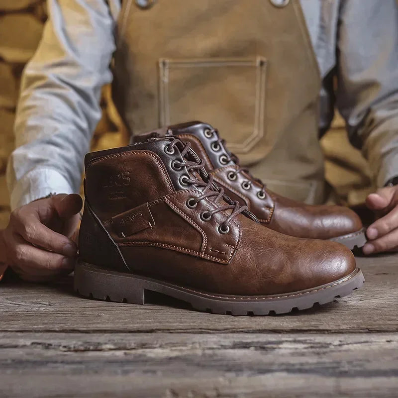 Männer Lederstiefel Schwarz Braun Schnürsenkel
