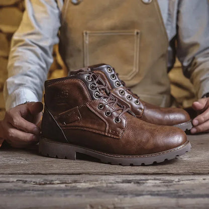 Männer Lederstiefel Schwarz Braun Schnürsenkel