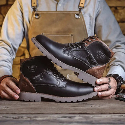 Männer Lederstiefel Schwarz Braun Schnürsenkel - IdealeKleiden
