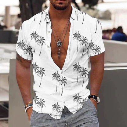 Leinenhemd mit Buttons Kurzarm Herren