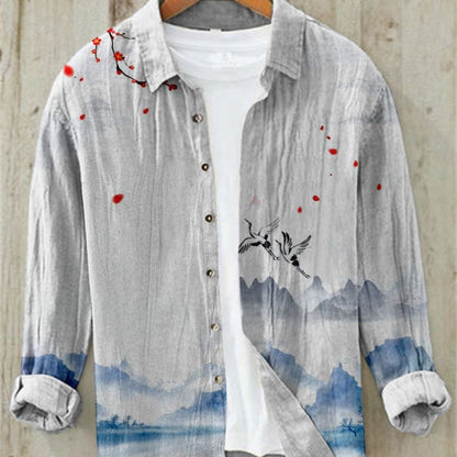 Herren Leinenhemd Langarm Modern Bedruckt