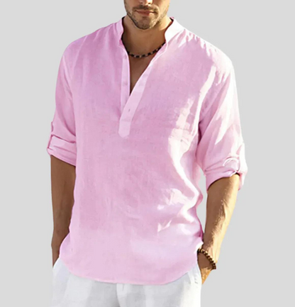 Herren Leinenhemd Langarm Knopfverschluss Elegant