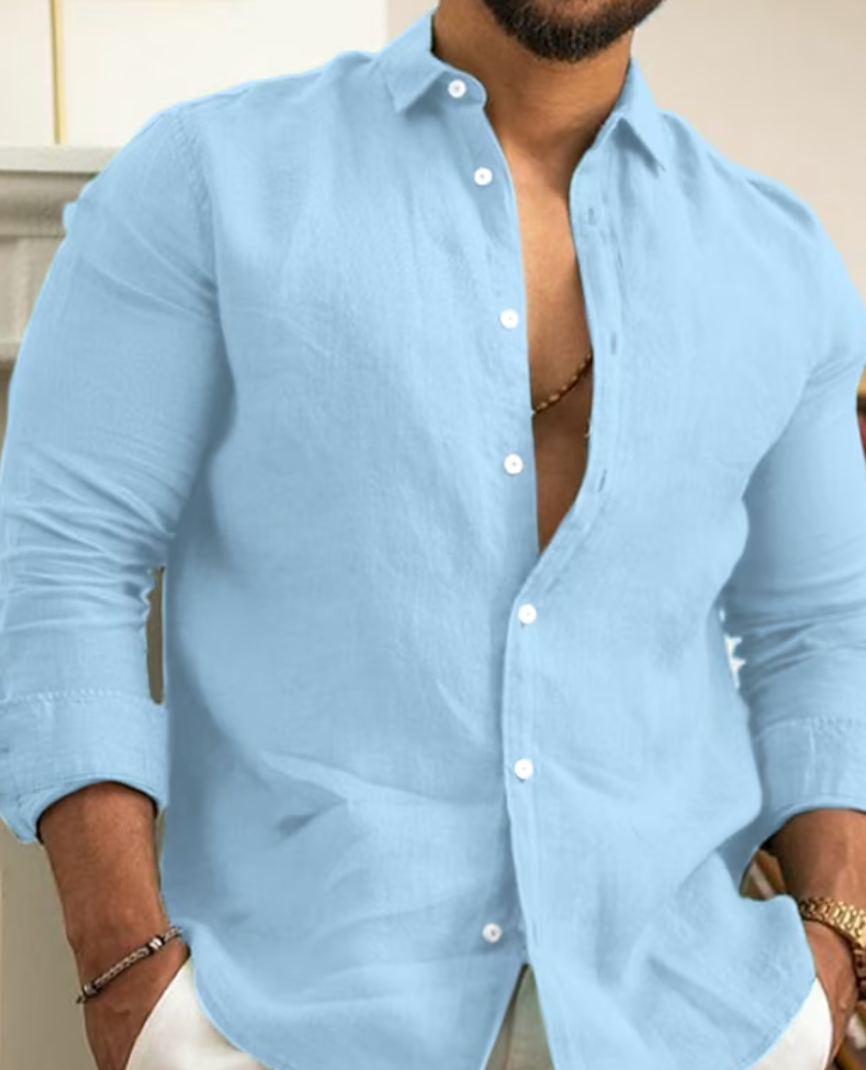 Leichtes Herren Leinenhemd Langarm Button Down