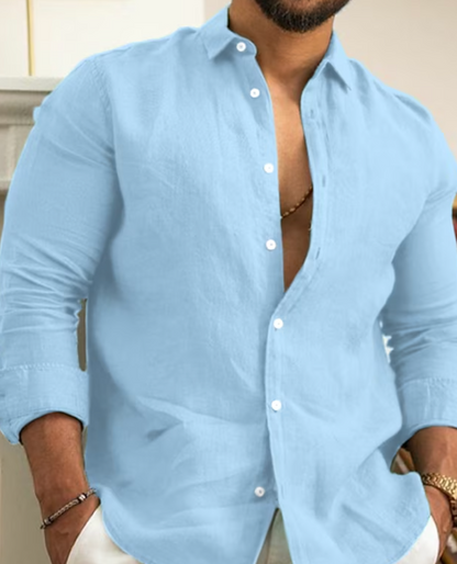 Leichtes Herren Leinenhemd Langarm Button Down
