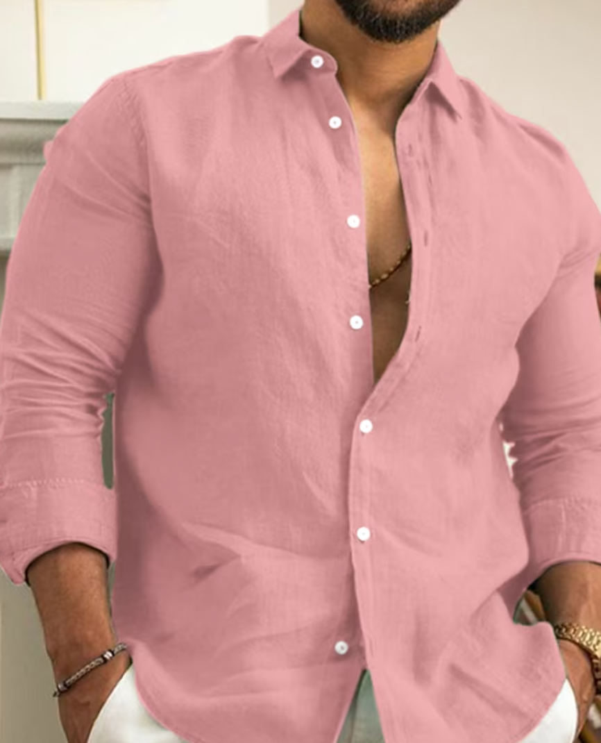 Leichtes Herren Leinenhemd Langarm Button Down