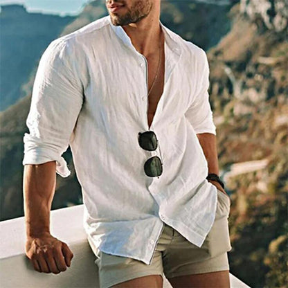 Leinenhemd Herren Sommer Bequem Langarm