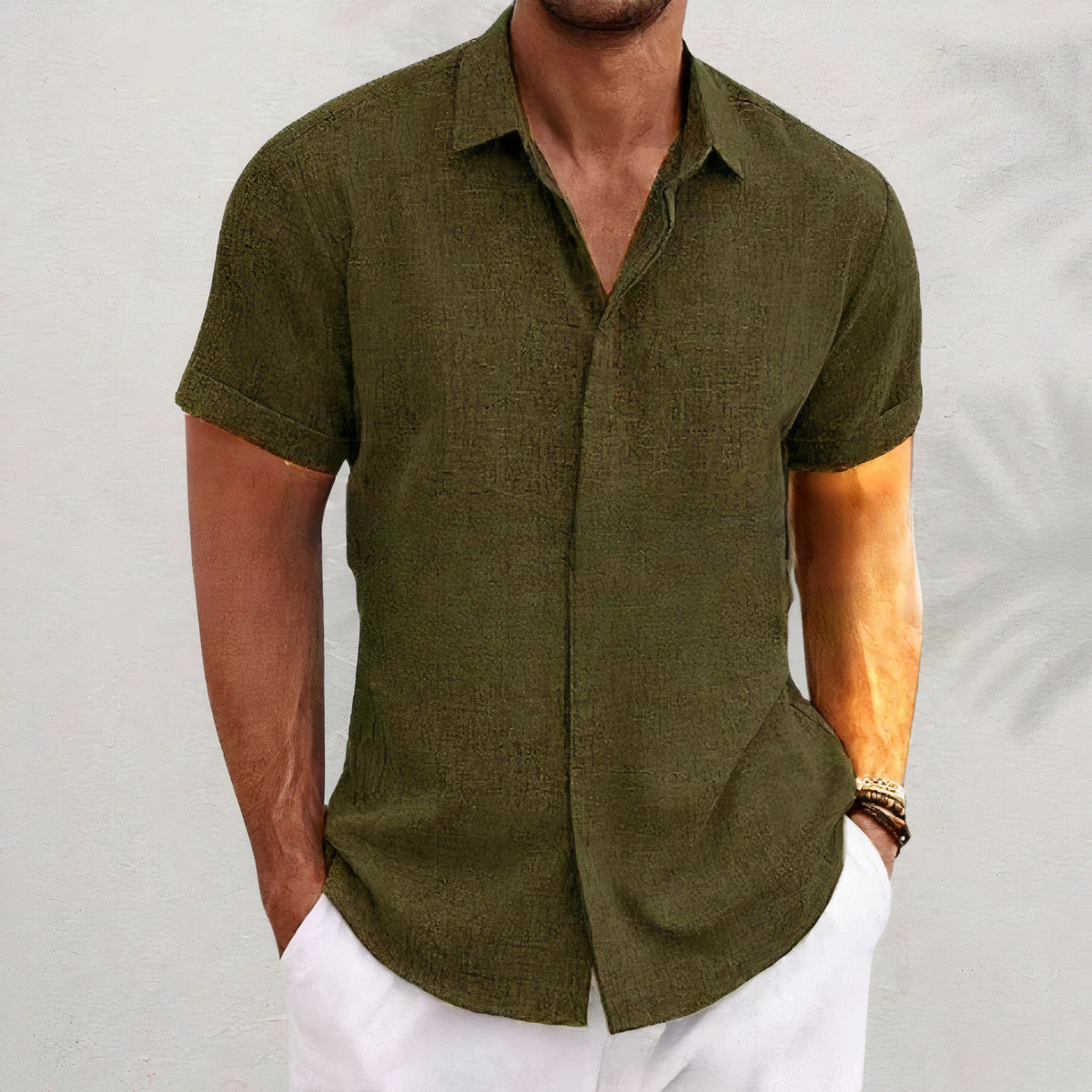 Leinen Hemd Kurzarm Elegant Männer