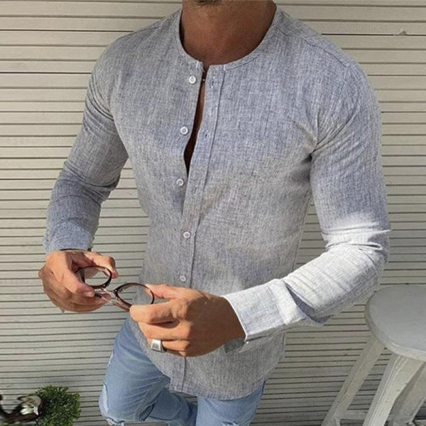 Slim Fit Herren Leinenhemd Langarm Knöpfe