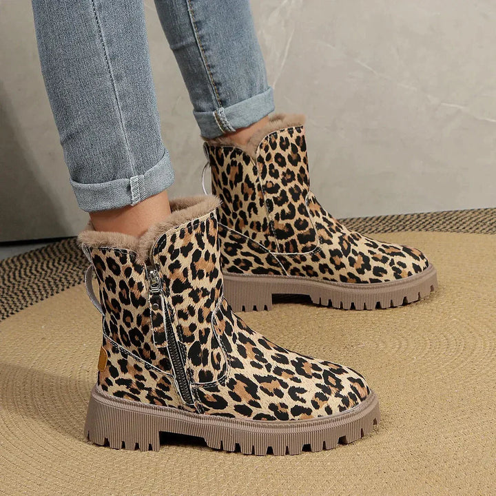 Schneestiefel Damen Leopardenmuster Warm &amp; Stylisch - IdealeKleiden