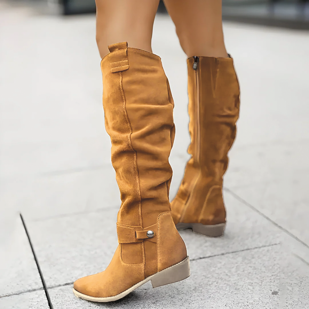 Stylische Kniehohe Stiefel Wildleder Optik