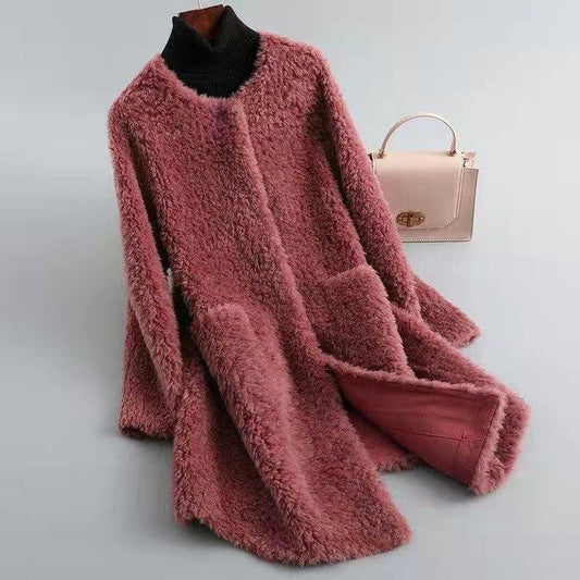 Damen Winterjacke Shearling Mantel Mit Taschen - IdealeKleiden