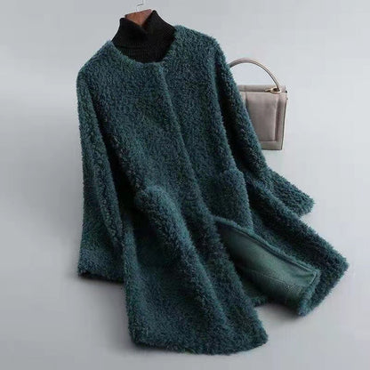 Damen Winterjacke Shearling Mantel Mit Taschen