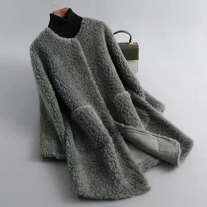 Damen Winterjacke Shearling Mantel Mit Taschen