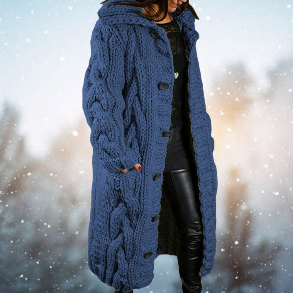 Winterstrickjacke Lang mit Zopfmuster Warm Acrylwolle