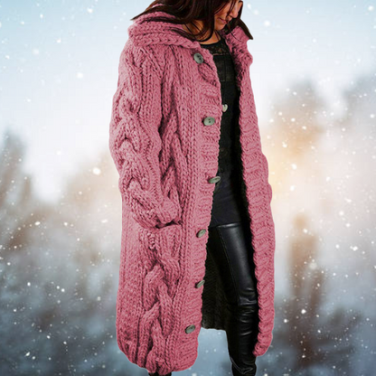 Winterstrickjacke Lang mit Zopfmuster Warm Acrylwolle