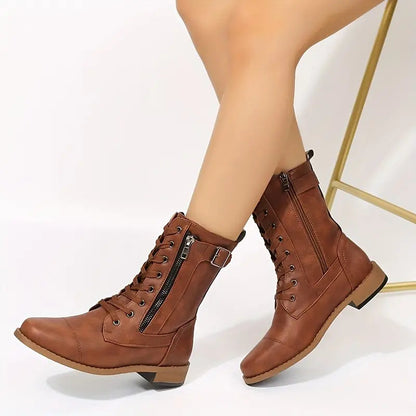 Damenschuhe Plateau Stiefel Schnürsenkel Elegant