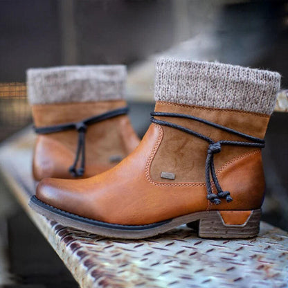 Retro Stiefel Frauen Niedriger Absatz Elegantes Design - IdealeKleiden
