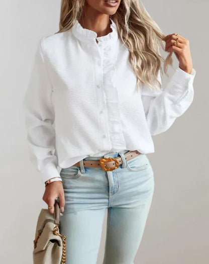 Elegantes Damen-Top Langarm Rüschen Bluse