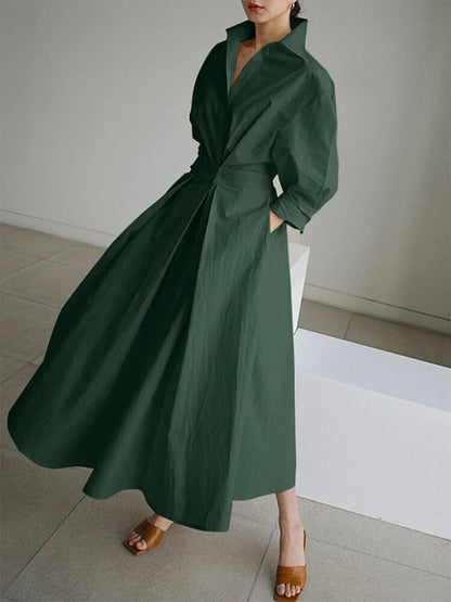 Elegantes Damen Maxi-Kleid mit Kragen und Chic-Falten