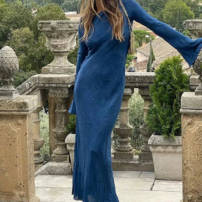Elegantes Maxi-Kleid Langärmlig Damenkleid