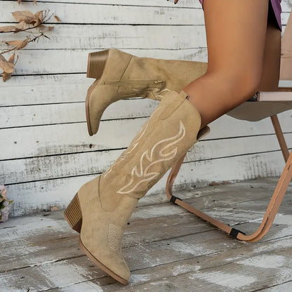Stilvolle Damen Cowboy Stiefel Reißverschluss - IdealeKleiden