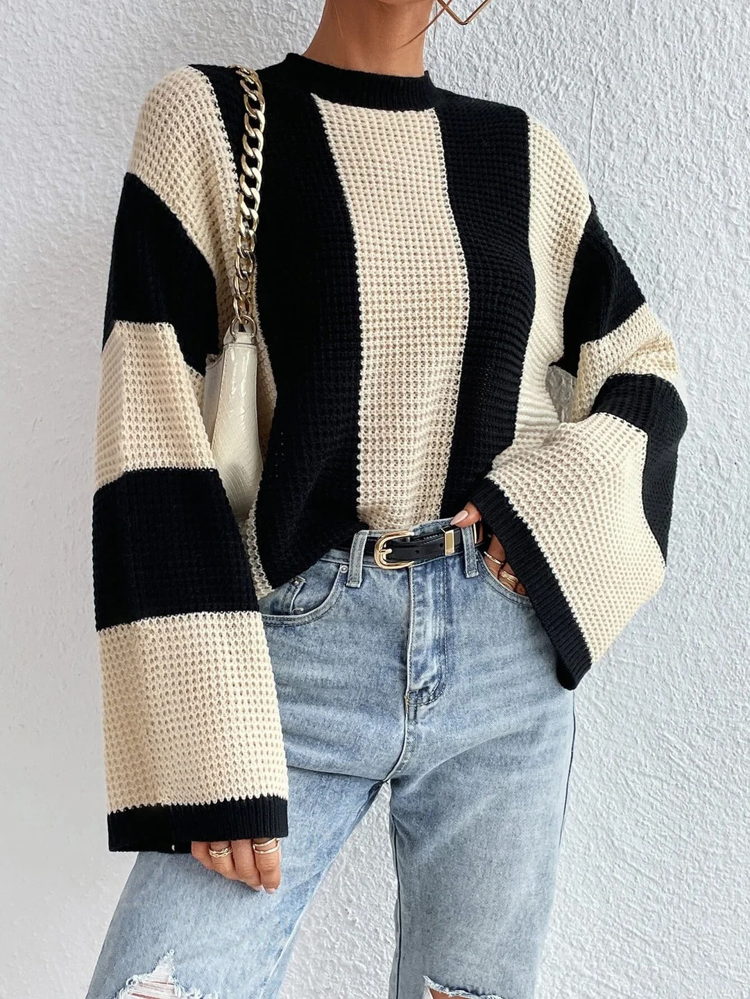 Modische Strickpullover Damen mit Breiten Ärmeln