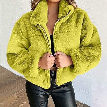 Damen Teddyjacke Warm Soft Reißverschluss