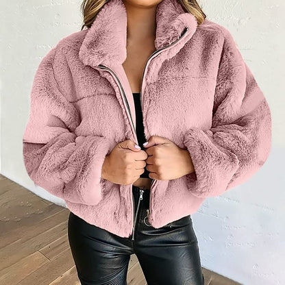 Damen Teddyjacke Warm Soft Reißverschluss