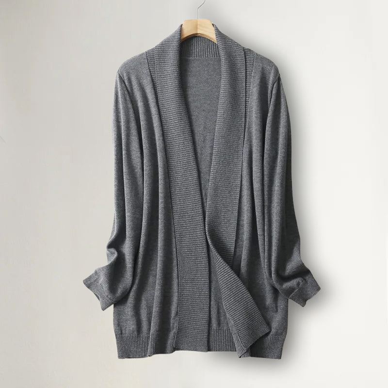 Damen Kaschmir Cardigan Offene Vorderseite Langärmlig