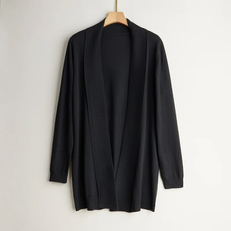 Damen Kaschmir Cardigan Offene Vorderseite Langärmlig