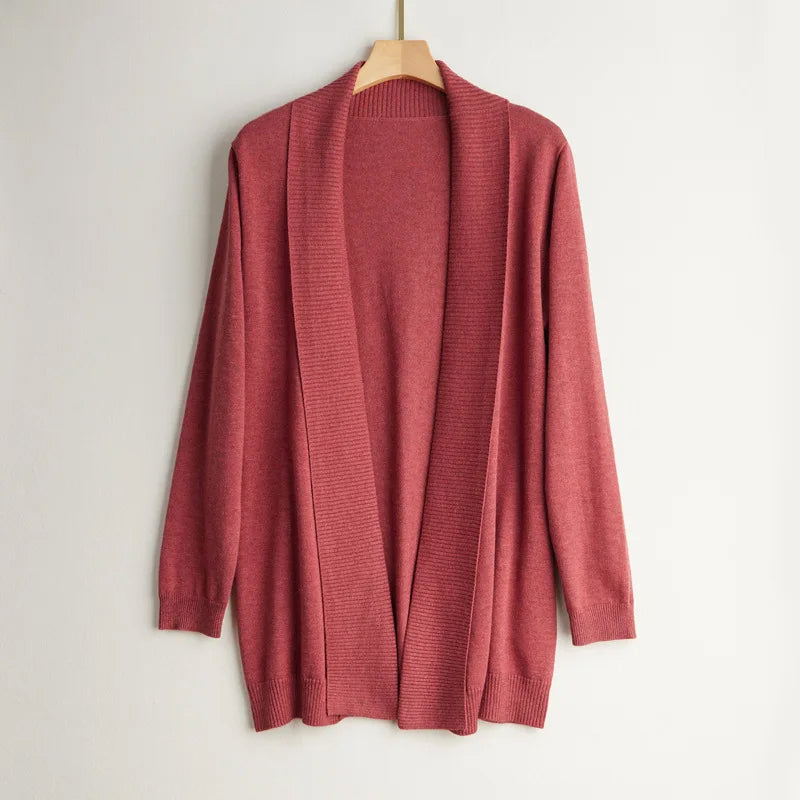 Damen Kaschmir Cardigan Offene Vorderseite Langärmlig