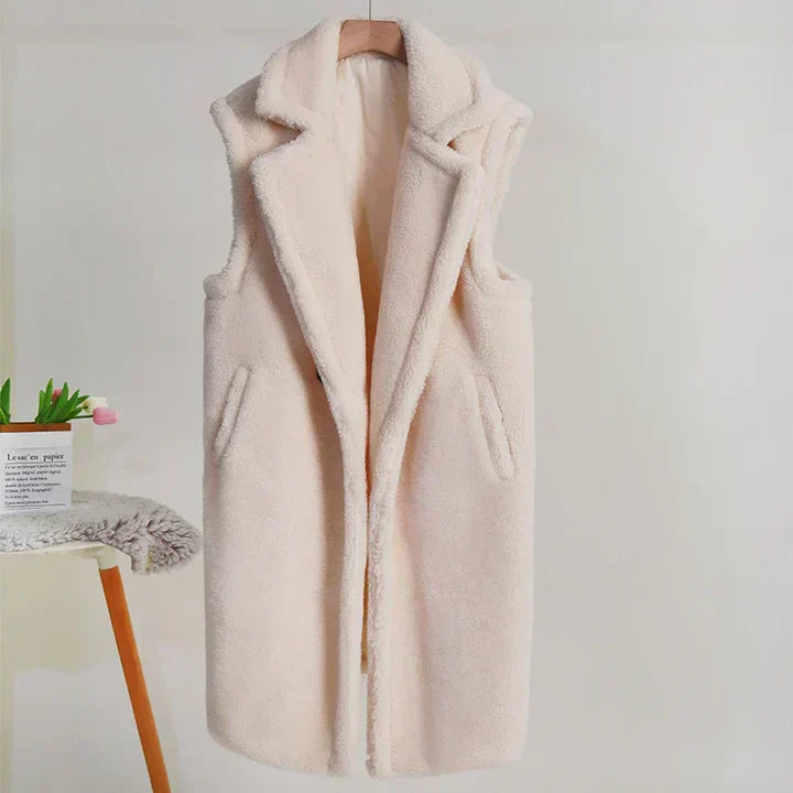 Übergröße Teddyjacke Weich Ärmellos Mittellang