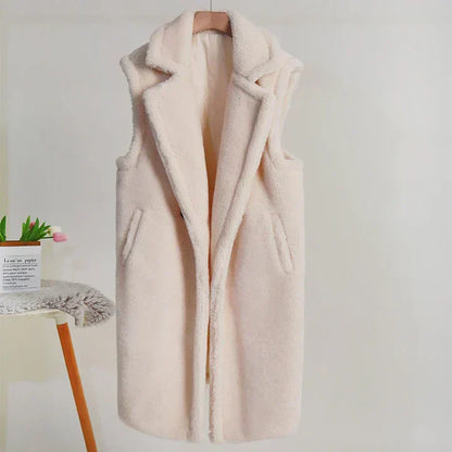 Übergröße Teddyjacke Weich Ärmellos Mittellang