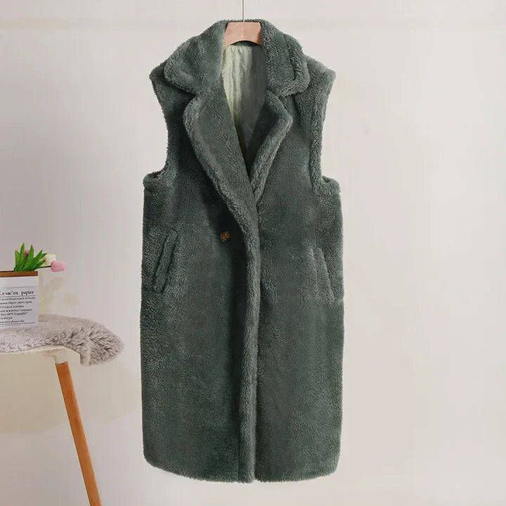 Übergröße Teddyjacke Weich Ärmellos Mittellang