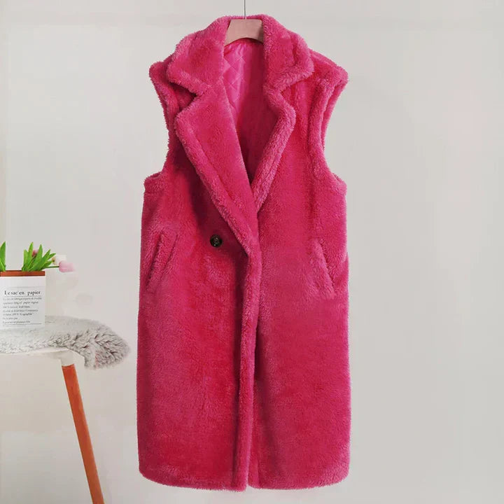 Übergröße Teddyjacke Weich Ärmellos Mittellang - IdealeKleiden