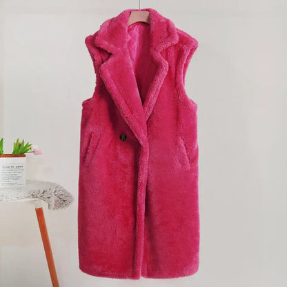 Übergröße Teddyjacke Weich Ärmellos Mittellang - IdealeKleiden