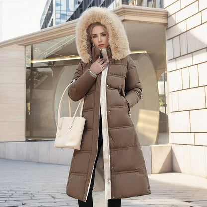 Damen Steppmantel Elegant mit Kapuze und Gürtel - IdealeKleiden