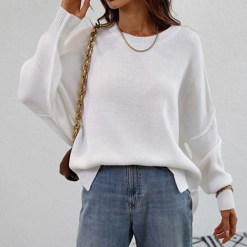 Eleganter Strickpullover Einfarbig Freizeitmodell
