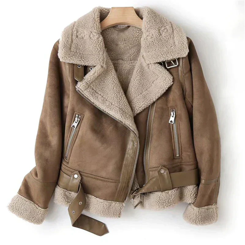 Lederjacke Damen Warm Sherpa Futter - IdealeKleiden