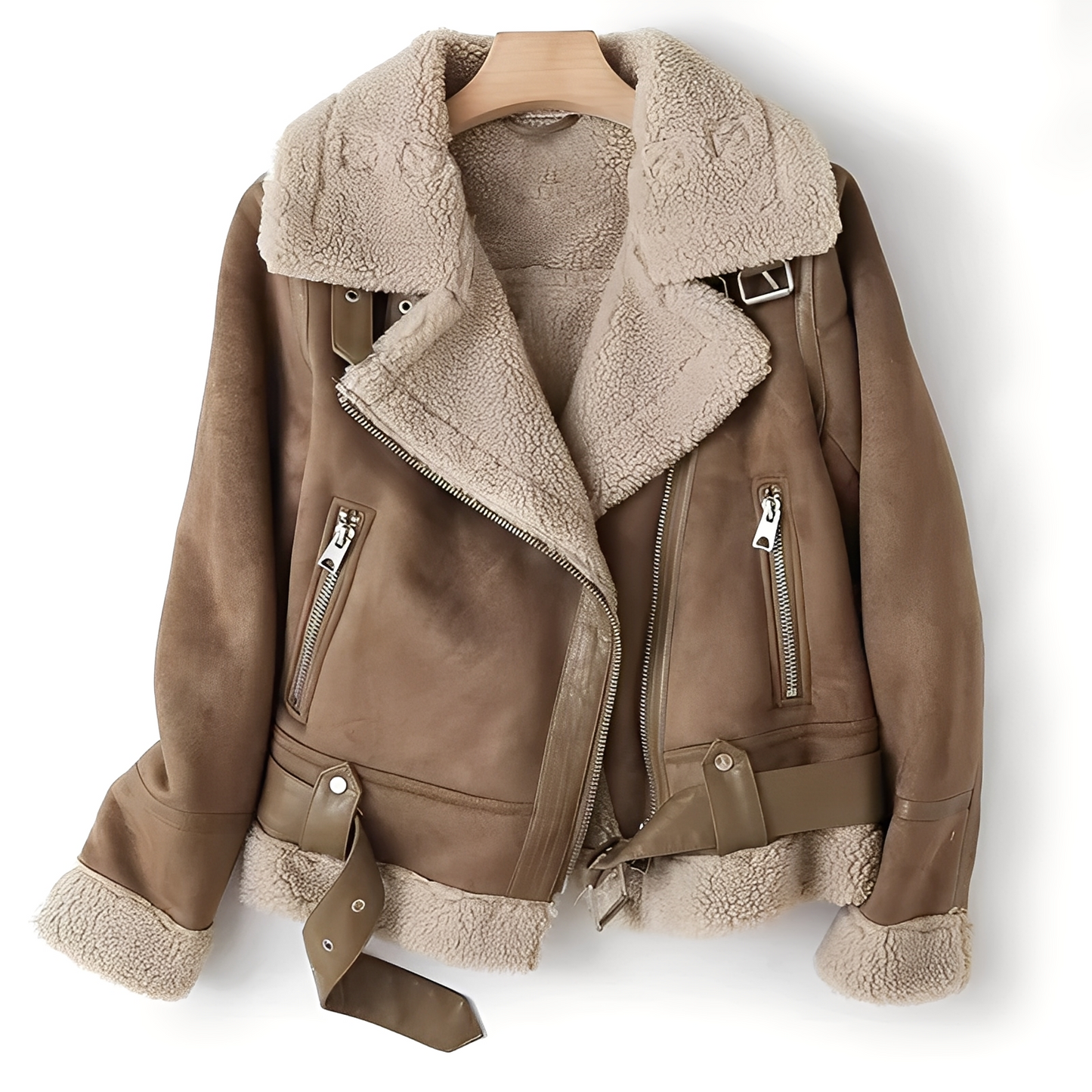 Lederjacke Damen | Warme Schaffell-Bikerjacke Frauen