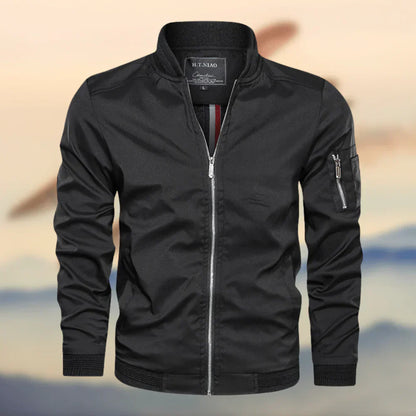 Herren Bomberjacke Regular Fit Reißverschluss Kragen Ärmeltasche - IdealeKleiden