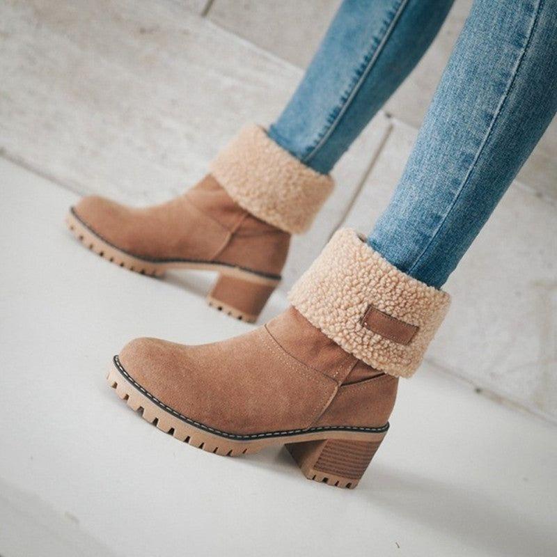 Damenschuhe Teddy Stiefel Warm mit Absatz - IdealeKleiden